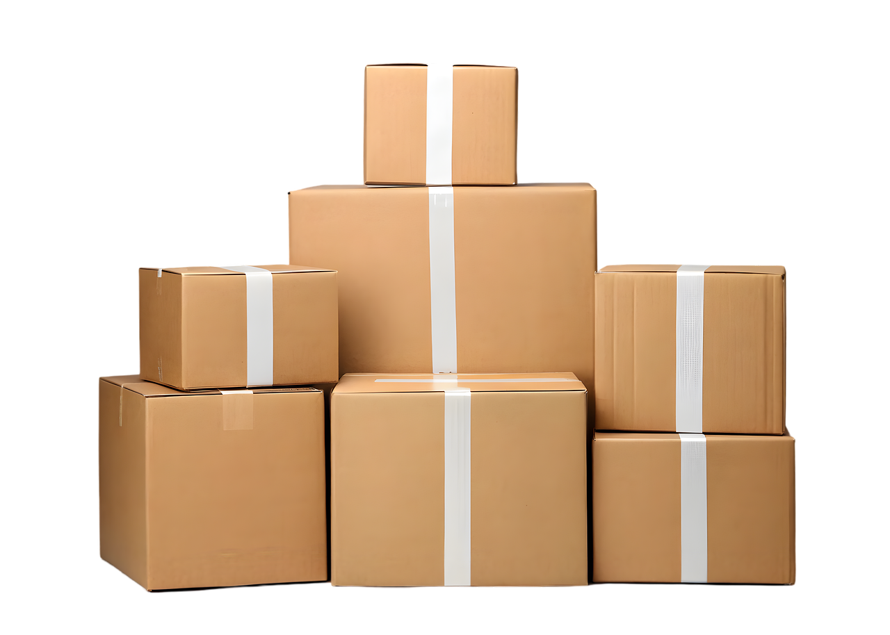 Cardboard shipping boxes stacked in a warehouse
