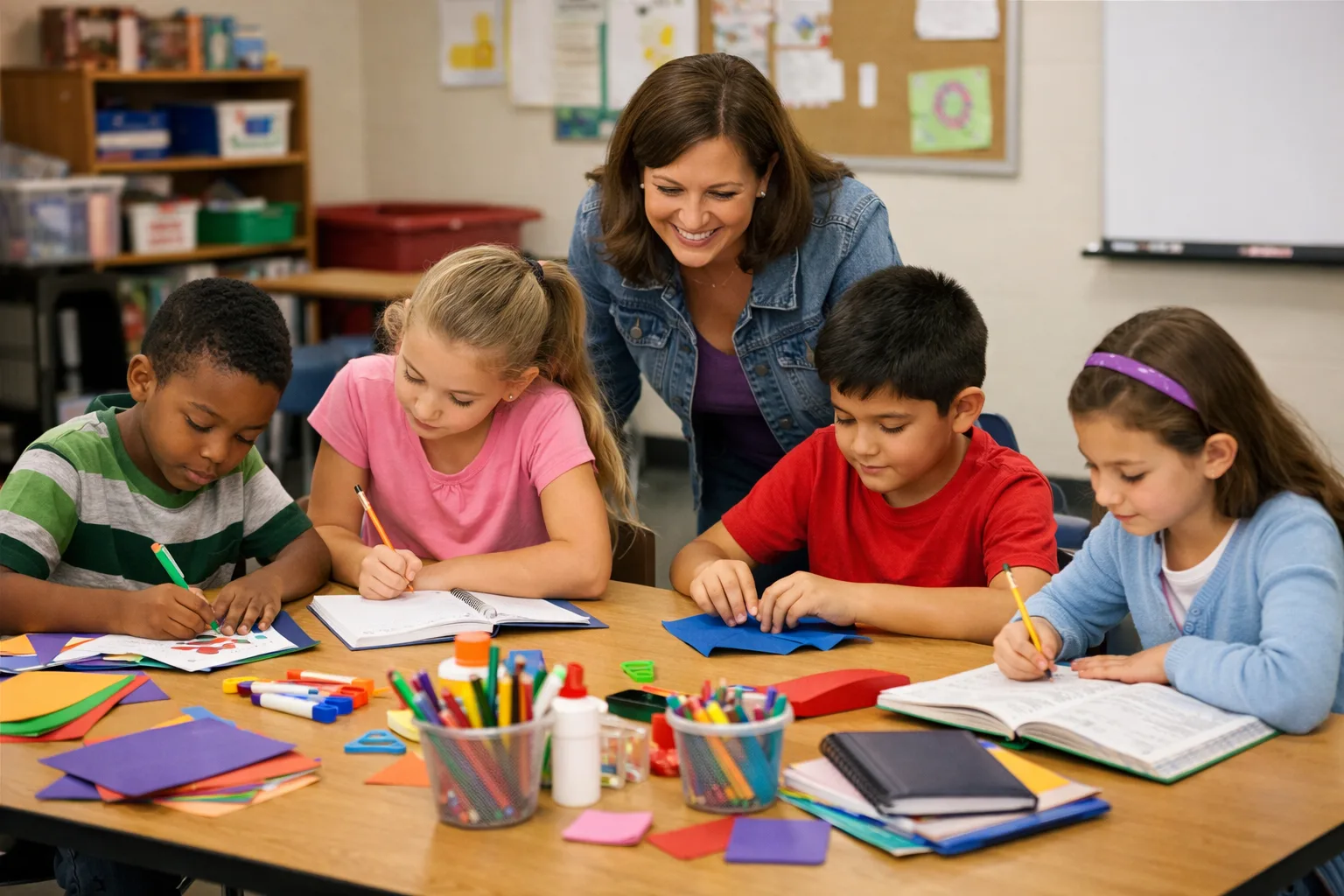 Children at an after-school program with adult supervision.