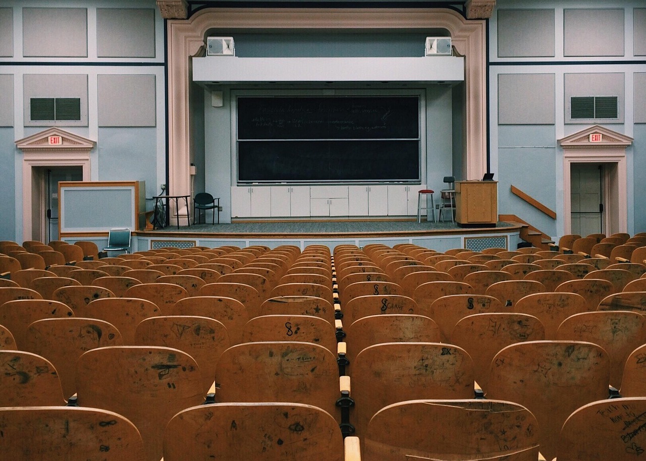 Modern university lecture hall setting for higher education studies.