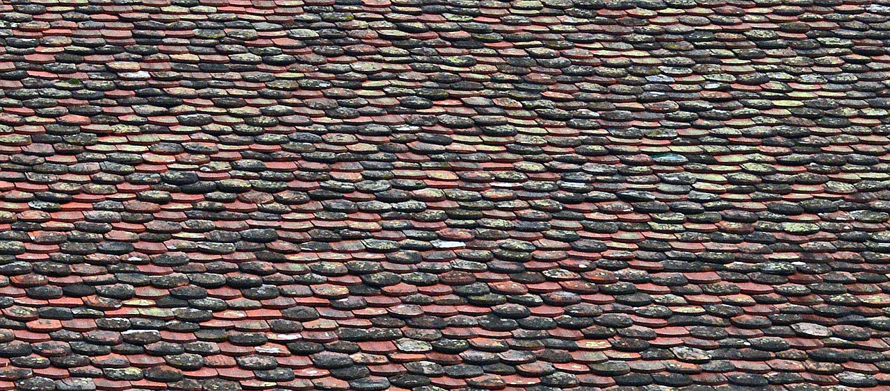 Close-up of asphalt shingle roof granules with an installed zinc ridge strip for algae prevention