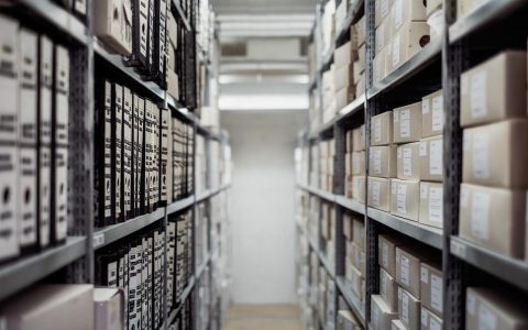 A modern warehouse club optical display featuring neatly organized eyeglass frames on bright glass shelves.