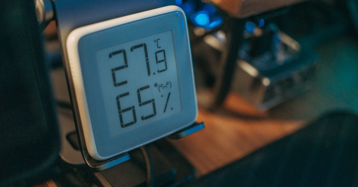 Digital hygrometer monitoring indoor humidity levels.