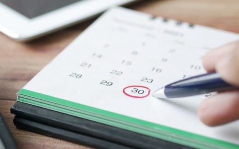 Parent reviewing a birthday party planning calendar and checklist at a wooden table