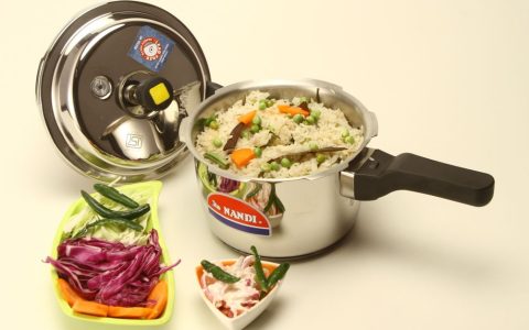 Electric pressure cooker on a kitchen counter