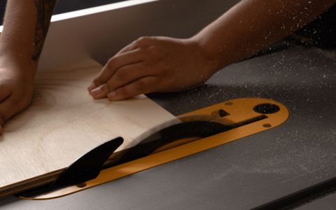 A workshop with a professional table saw ready for woodworking projects.