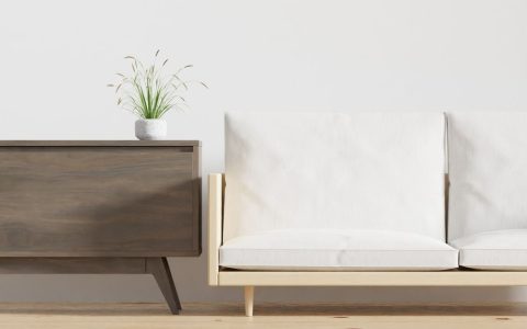 Large wooden console humidifier operating in a modern living room
