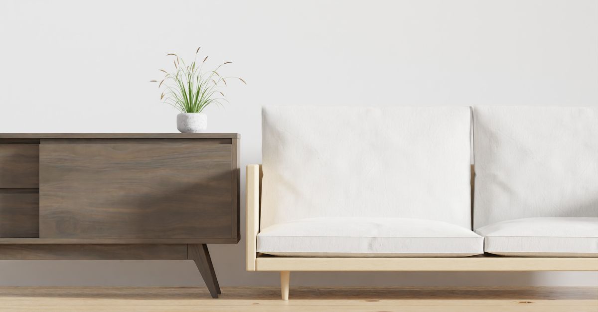 Large wooden console humidifier operating in a modern living room